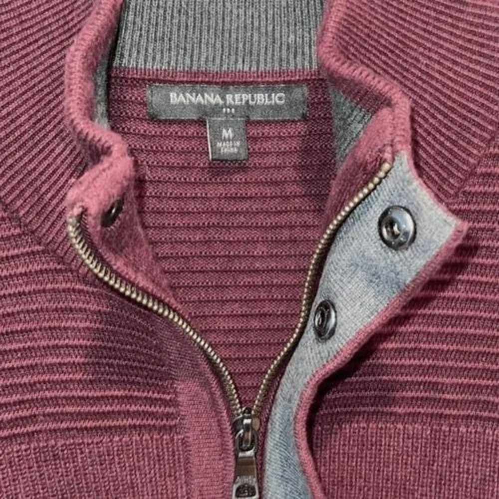 Banana Republic vintage men's full zip cardigan knit sweater maroon pockets size